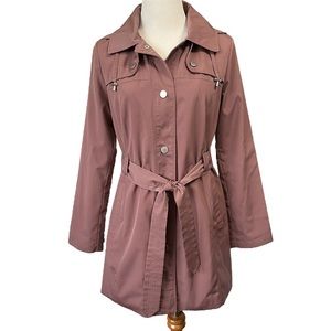 London Fog Snap & Tie Belt Trench Coat with Detachable Hood Size Small